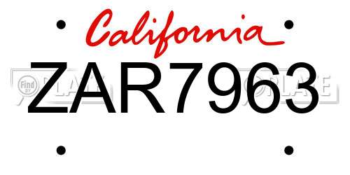 ZAR7963 California License Plate