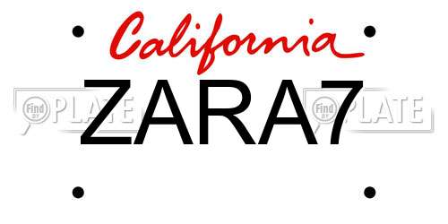 ZARA7 California License Plate