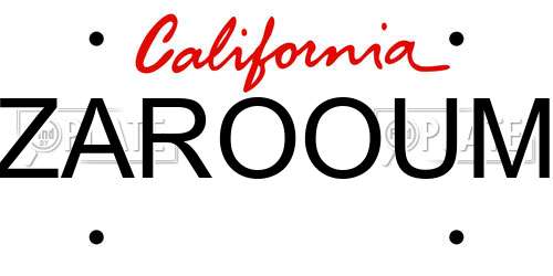 ZAROOUM California License Plate