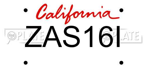 ZAS16I California License Plate
