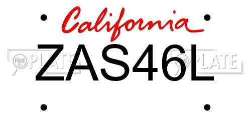 ZAS46L California License Plate