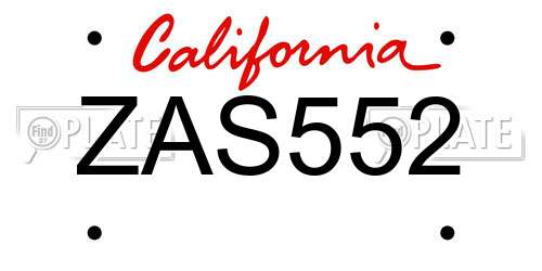 ZAS552 California License Plate