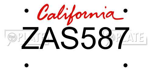 ZAS587 California License Plate