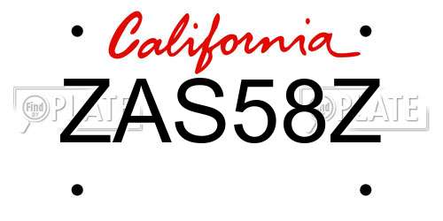 ZAS58Z California License Plate