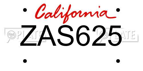 ZAS625 California License Plate