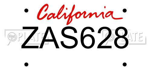 ZAS628 California License Plate