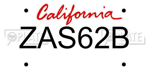 ZAS62B California License Plate