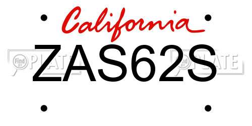 ZAS62S California License Plate