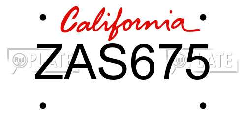 ZAS675 California License Plate
