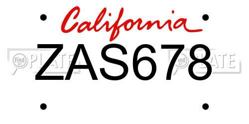ZAS678 California License Plate