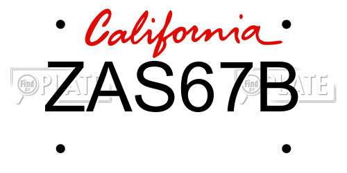 ZAS67B California License Plate