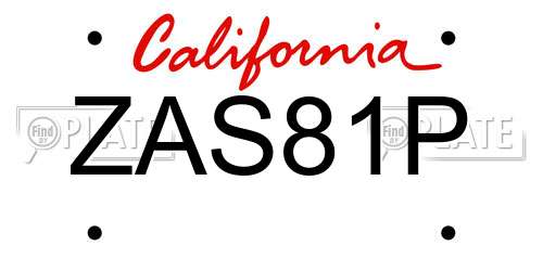 ZAS81P California License Plate