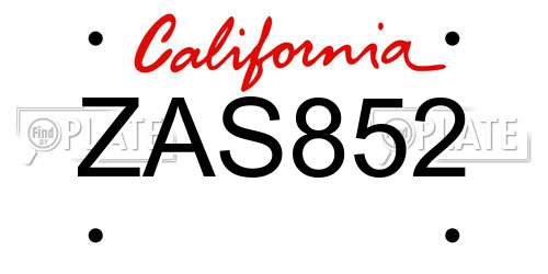 ZAS852 California License Plate
