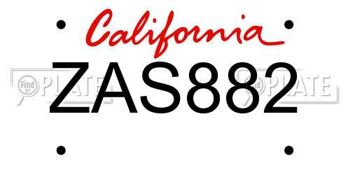 ZAS882 California License Plate