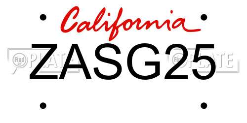ZASG25 California License Plate