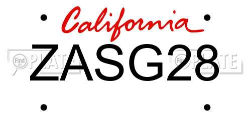 ZASG28 California License Plate