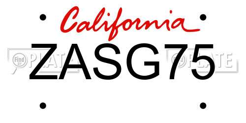 ZASG75 California License Plate
