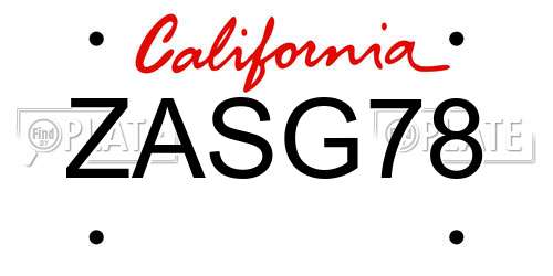 ZASG78 California License Plate