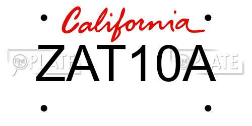 ZAT10A California License Plate
