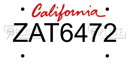 ZAT6472 California License Plate