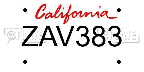 ZAV383 California License Plate