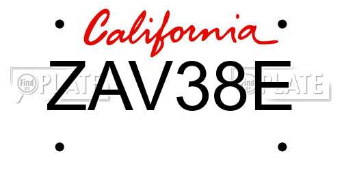 ZAV38E California License Plate