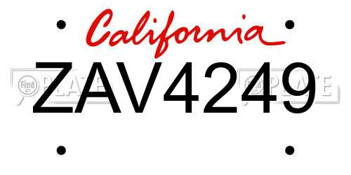 ZAV4249 California License Plate