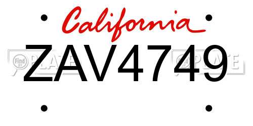 ZAV4749 California License Plate