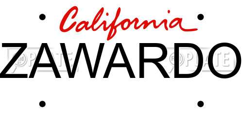 ZAWARDO California License Plate