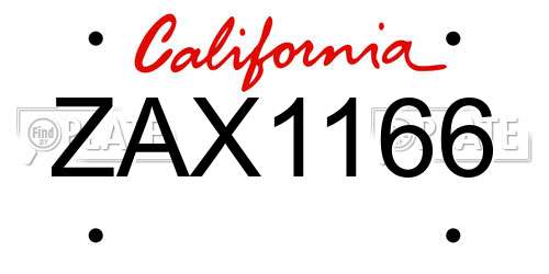 ZAX1166 California License Plate