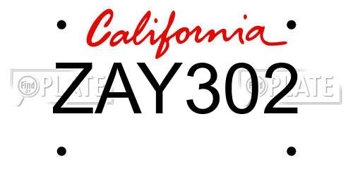 ZAY302 California License Plate