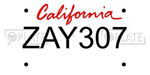 ZAY307 California License Plate