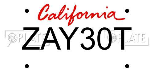 ZAY30T California License Plate
