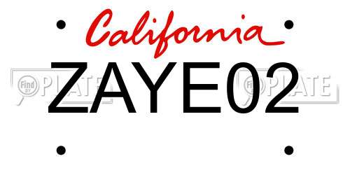 ZAYE02 California License Plate