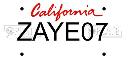 ZAYE07 California License Plate
