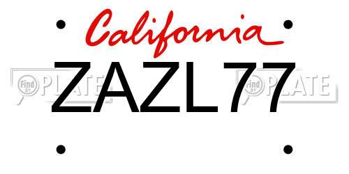 ZAZL77 California License Plate