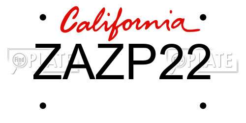 ZAZP22 California License Plate