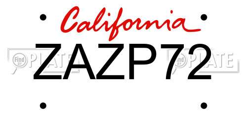 ZAZP72 California License Plate