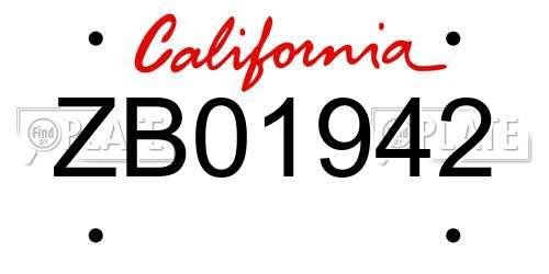 ZB01942 California License Plate