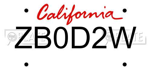 ZB0D2W California License Plate
