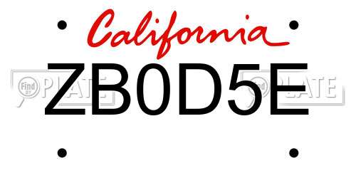 ZB0D5E California License Plate
