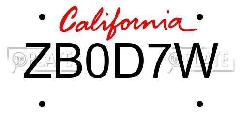 ZB0D7W California License Plate