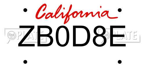 ZB0D8E California License Plate