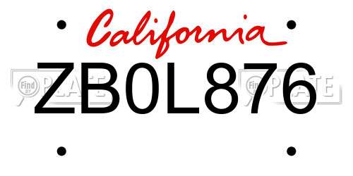 ZB0L876 California License Plate