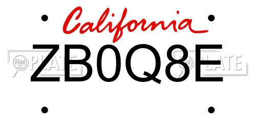 ZB0Q8E California License Plate