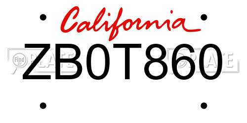 ZB0T860 California License Plate