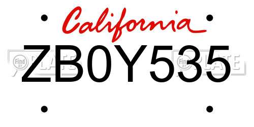 ZB0Y535 California License Plate