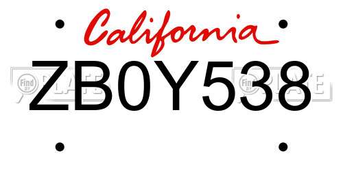ZB0Y538 California License Plate
