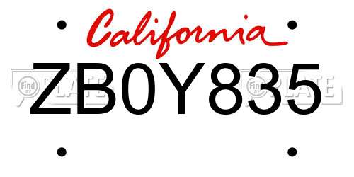 ZB0Y835 California License Plate
