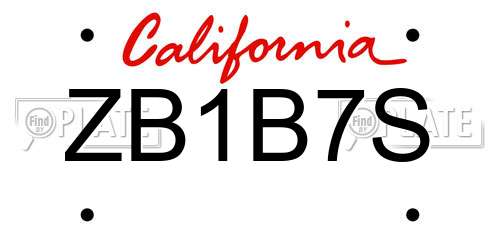 ZB1B7S California License Plate